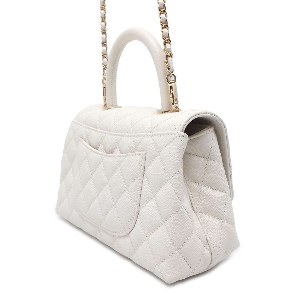 Chanel Handle Skin Matelasse Shoulder Coco Caviar White Bag